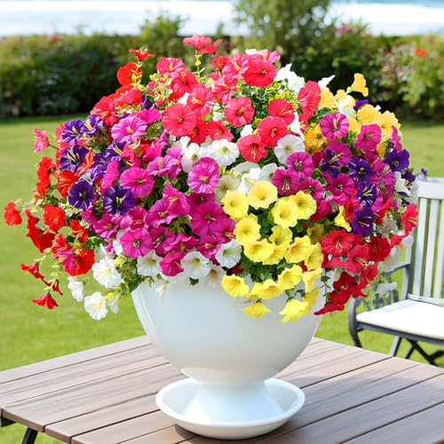 Tidponra Künstliche Sommerblumen für den Außenbereich, Kunstseide, Morgenglory für draußen, UV-beständig, realistische Kunstpflanzen für Pflanzgefäße (ohne Blumentopf) von Tidponra