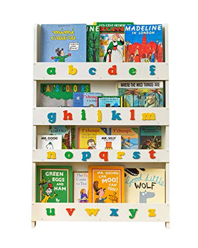 Tidy Books ® Bücherregal Kinder, Cremeweiß buntes ABC Alphabet, Bücherregal Kinderzimmer Holzbuchstaben, Montessori Material Kinderregal, 115x77x7cm, Handgefertigt, Nachhaltig, Das Original seit 2004 von Tidy Books