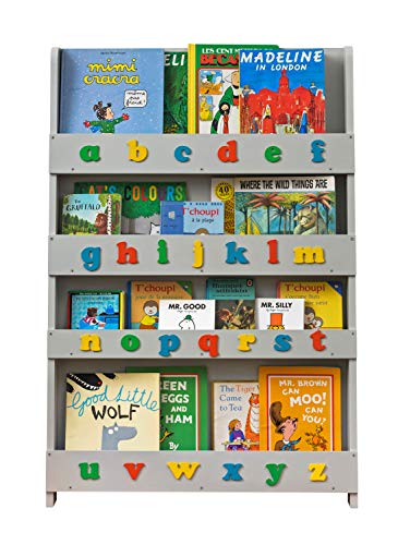 Tidy Books ® Bücherregal Kinder, Hellgrau buntes ABC Alphabet, Bücherregal Kinderzimmer Holzbuchstaben, Montessori Material Kinderregal, 115x77x7cm, Handgefertigt, Nachhaltig, Das Original seit 2004 von Tidy Books