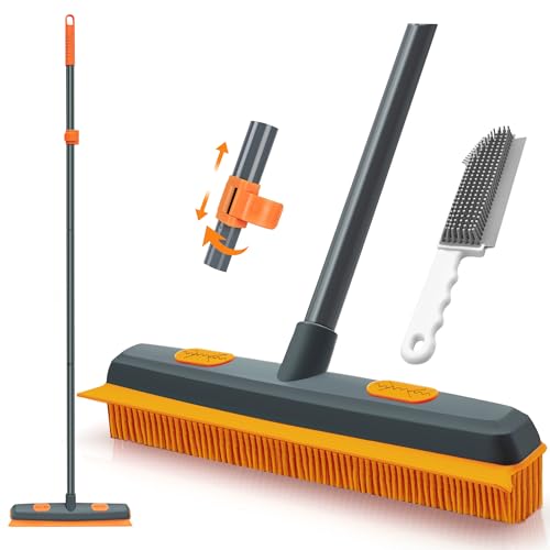 TidyBliss Gummibesen mit Stiel 146 cm, Besen Gummiborsten Tierhaare, SilikonBesen Innen mit Abzieher zum Entfernen von Tiere Katzen Hunde Haare von Teppichen, Fenstern (Orange) von TidyBliss