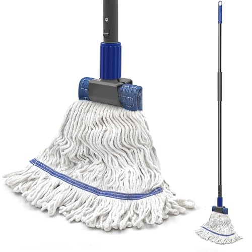 TidyBliss Bodenwischer Wischmopp, Wischer Boden mit 146 cm Langem Stiel, Microfaser Nass-Trocken-Mopp Haushalt & Gewerbe, Industriemop für Reinigung Beton Fliesen Hartholz Boden Büro Garage (Blau) von TidyBliss