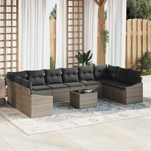 10-teiliges Garten Sofa Set mit Kissen Schwarzes Poly Rattan, Outdoor Loungemöbel Sitzgruppe Essgruppe Sofa Sessel für Garten Terrasse Balkon3346909 von Tidyard
