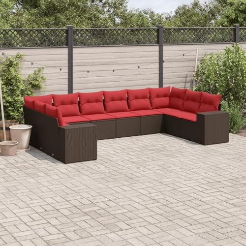 10-teiliges Gartensofa-Set mit Kissen, braun, Polyrattan, Outdoor Loungemöbel Sitzgruppe Essgruppe Sofa Sessel für Garten Terrasse Balkon3223073 von Tidyard