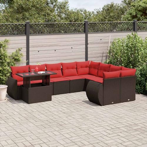 10-teiliges Gartensofa-Set mit Kissen, braun, Polyrattan, Outdoor Loungemöbel Sitzgruppe Essgruppe Sofa Sessel für Garten Terrasse Balkon3268774 von Tidyard