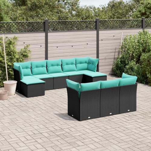 10-teiliges Gartensofa-Set mit Kissen, schwarzes Polyrattan, Outdoor Loungemöbel Sitzgruppe Essgruppe Sofa Sessel für Garten Terrasse Balkon3218327 von Tidyard