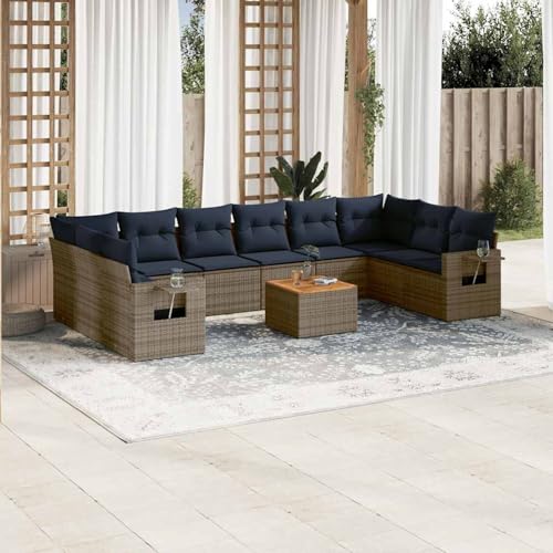11-teiliges Gartensofa-Set mit Kissen, grau, Polyrattan, Outdoor Loungemöbel Sitzgruppe Essgruppe Sofa Sessel für Garten Terrasse Balkon3224738 von Tidyard
