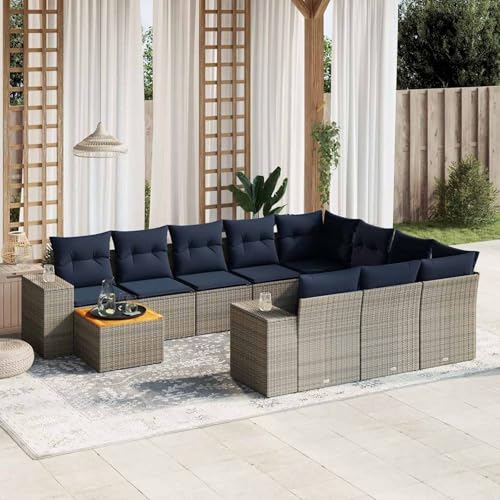 11-teiliges Gartensofa-Set mit Kissen, grau, Polyrattan, Outdoor Loungemöbel Sitzgruppe Essgruppe Sofa Sessel für Garten Terrasse Balkon3225634 von Tidyard
