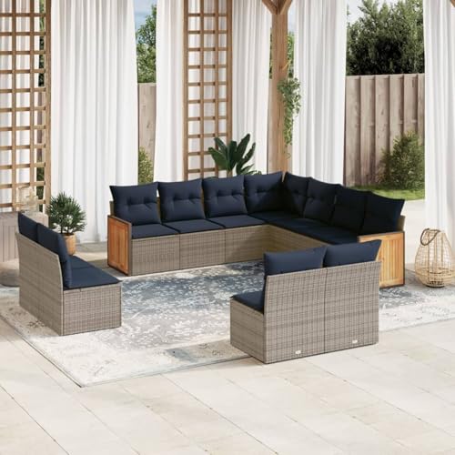 11-teiliges Gartensofa-Set mit Kissen, grau, Polyrattan, Outdoor Loungemöbel Sitzgruppe Essgruppe Sofa Sessel für Garten Terrasse Balkon3227769 von Tidyard
