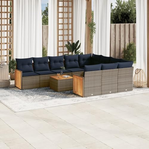11-teiliges Gartensofa-Set mit Kissen, grau, Polyrattan, Outdoor Loungemöbel Sitzgruppe Essgruppe Sofa Sessel für Garten Terrasse Balkon3228028 von Tidyard