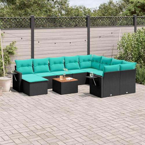 11-teiliges Gartensofa-Set mit Kissen, schwarzes Polyrattan, Outdoor Loungemöbel Sitzgruppe Essgruppe Sofa Sessel für Garten Terrasse Balkon3224853 von Tidyard