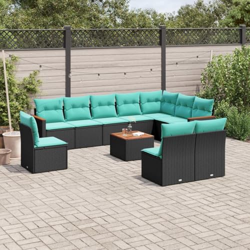 11-teiliges Gartensofa-Set mit Kissen, schwarzes Polyrattan, Outdoor Loungemöbel Sitzgruppe Essgruppe Sofa Sessel für Garten Terrasse Balkon3226078 von Tidyard