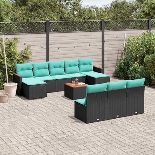 11-teiliges Gartensofa-Set mit Kissen, schwarzes Polyrattan, Outdoor Loungemöbel Sitzgruppe Essgruppe Sofa Sessel für Garten Terrasse Balkon3226393 von Tidyard