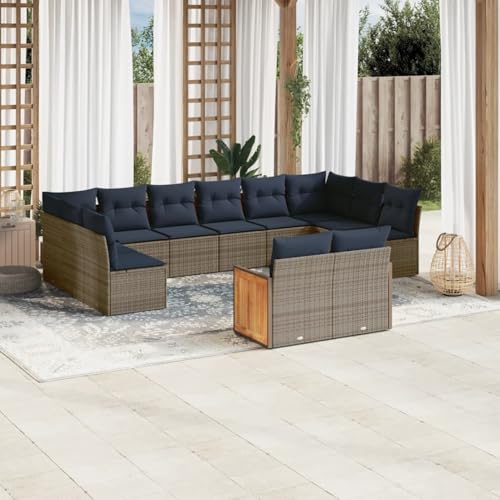 12-teiliges Gartensofa-Set mit Kissen, grau, Polyrattan, Outdoor Loungemöbel Sitzgruppe Essgruppe Sofa Sessel für Garten Terrasse Balkon3228126 von Tidyard