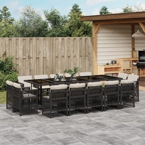 15-TLG. Garten-Essgruppe mit Kissen Schwarz Poly Rattan, Loungemöbel Set Essgruppe Sitzgruppe for Terrasse Hotel Loungebereich Restaurant3211050 von Tidyard