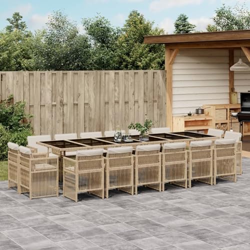 17-TLG. Garten-Essgruppe mit Kissen Beige Poly Rattan, Loungemöbel Set Essgruppe Sitzgruppe for Terrasse Hotel Loungebereich Restaurant3211066 von Tidyard