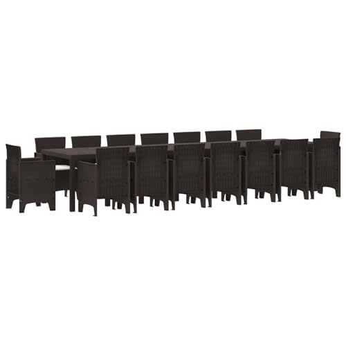 17-teiliger Garten-Essbereich mit Kissen Braun Poly-Rattan, Gartentisch Braun 250x100x73 cm Poly-Rattan, Loungemöbel Set Sitzgruppe for Terrasse Hotel Loungebereich Restaurant3378661 von Tidyard