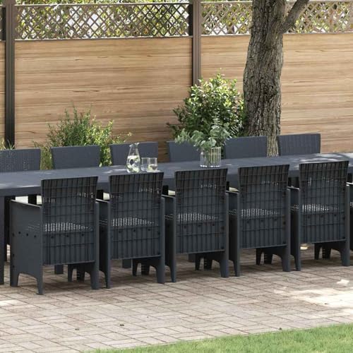 17-teiliges Garten-Essset mit Kissen Anthrazit Poly-Rattan, Gartentisch Anthrazit 250x100x73 cm Poly-Rattan, Loungemöbel Set Sitzgruppe for Terrasse Hotel Loungebereich Restaurant3378656 von Tidyard
