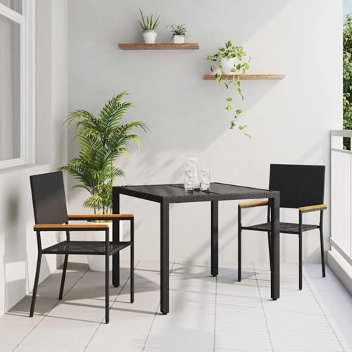 3-teiliges Garten Essset, Stapelbare Gartenstühle mit Kissen 2-teiliges Set in Schwarz Poly-Rattan, Loungemöbel Set Essgruppe Sitzgruppe for Terrasse Hotel Loungebereich Restaurant3365384 3-teiliges Garten Essset, Stapelbare Gartenstühle mit Kissen 2-teiliges Set in Schwarz Poly-Rattan, Loungemöbel Set Essgruppe Sitzgruppe for Terrasse Hotel Loungebereich Restaurant3365384 von Tidyard