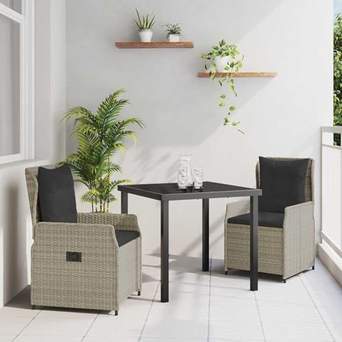 3-teiliges Garten Essset Hellgraues Poly Rattan, Gartentisch Schwarz 80x80x73 cm, Loungemöbel Set Essgruppe Sitzgruppe for Terrasse Hotel Loungebereich Restaurant3380974 von Tidyard
