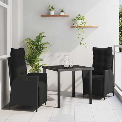 3-teiliges Garten-Esstisch-Set aus schwarzem Poly-Rattan, Loungemöbel Set Essgruppe Sitzgruppe for Terrasse Hotel Loungebereich Restaurant3380533 von Tidyard