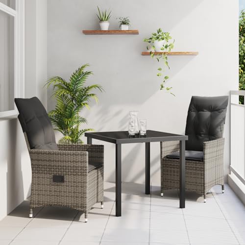 3-teiliges Garten-Esszimmer-Set mit Kissen Grau Poly-Rattan Loungemöbel Set für Terrasse Hotel Garten Loungebereich 3-teiliges Garten-Esszimmer-Set mit Kissen Grau Poly-Rattan Loungemöbel Set für Terrasse Hotel Garten Loungebereich von Tidyard