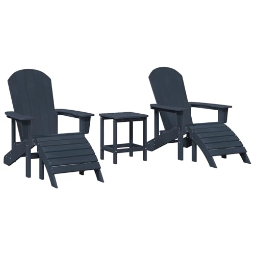 3-teiliges Garten-Lounge-Set Marineblau HDPE, Adirondack-Stuhl mit Fußstütze Marineblau HDPE, Moderner Sessel Adirondack Loungesessel für Terrasse Camping Café von Tidyard