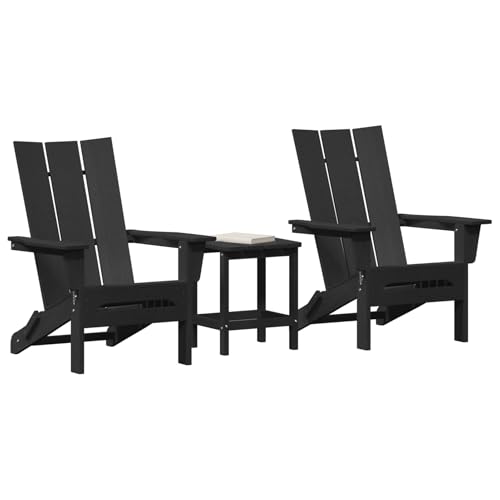 3-teiliges Garten-Lounge-Set Schwarz HDPE, Faltbarer Adirondack-Stuhl Schwarz 74,5x80,5x90 cm HDPE, Moderner Sessel Adirondack Loungesessel für Terrasse Camping Café von Tidyard
