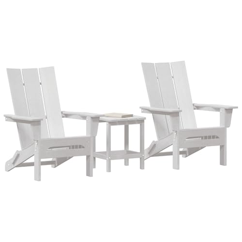 3-teiliges Garten Lounge Set Weiß HDPE, Klappbarer Adirondack Stuhl Weiß 74.5x80.5x90 cm HDPE, Moderner Sessel Adirondack Loungesessel für Terrasse Camping Café von Tidyard