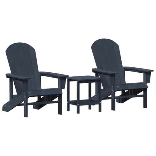 3-teiliges Gartenlounge-Set Marineblau HDPE, Adirondackstuhl Marineblau 74x82x91 cm HDPE, Moderner Sessel Adirondack Loungesessel für Terrasse Camping Café von Tidyard