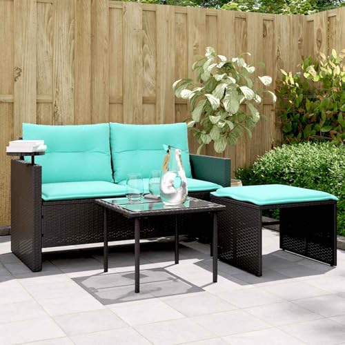 3-teiliges Gartensofa-Set mit Kissen, schwarzes Polyrattan, Outdoor Loungemöbel Sitzgruppe Essgruppe Sofa Sessel für Garten Terrasse Balkon365466 3-teiliges Gartensofa-Set mit Kissen, schwarzes Polyrattan, Outdoor Loungemöbel Sitzgruppe Essgruppe Sofa Sessel für Garten Terrasse Balkon365466 von Tidyard