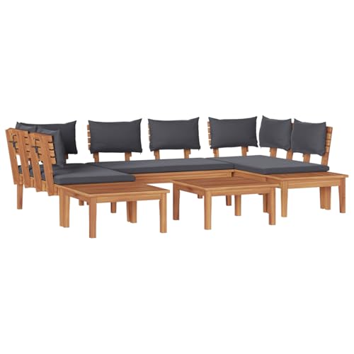 4-teiliges Gartenbank Set mit Kissen aus massivem Teakholz, 2-teiliges Gartenbank Set aus massivem Teakholz Moderner Sessel Adirondack Loungesessel für Terrasse Camping Café von Tidyard