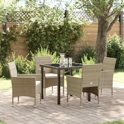 4-teiliges Gartenessset Beige Poly-Rattan, Loungemöbel Set Essgruppe Sitzgruppe for Terrasse Hotel Loungebereich Restaurant3379738 von Tidyard