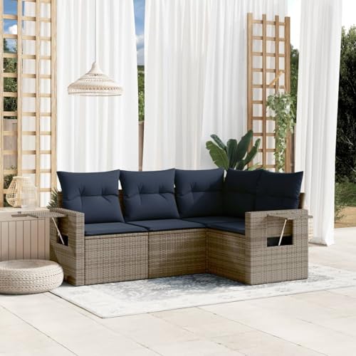 4-teiliges Gartensofa-Set mit Kissen, grau, Polyrattan, Outdoor Loungemöbel Sitzgruppe Essgruppe Sofa Sessel für Garten Terrasse Balkon3220110 von Tidyard