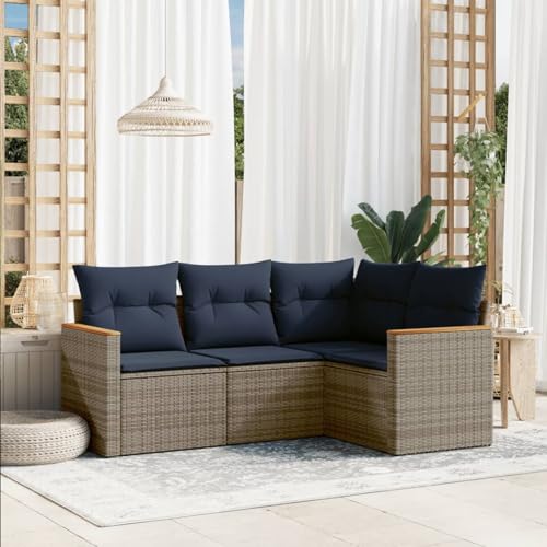 4-teiliges Gartensofa-Set mit Kissen, grau, Polyrattan, Outdoor Loungemöbel Sitzgruppe Essgruppe Sofa Sessel für Garten Terrasse Balkon3225935 von Tidyard