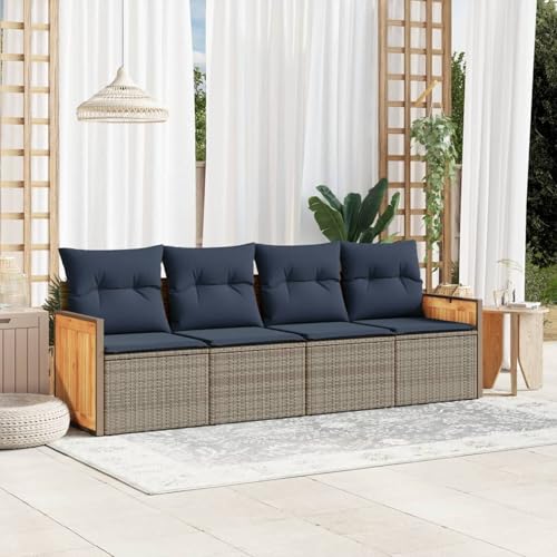 4-teiliges Gartensofa-Set mit Kissen, grau, Polyrattan, Outdoor Loungemöbel Sitzgruppe Essgruppe Sofa Sessel für Garten Terrasse Balkon3227454 von Tidyard