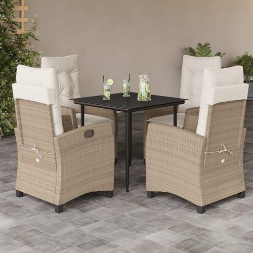 5-TLG. Garten-Essgruppe mit Kissen Beige Poly Rattan, Loungemöbel Set Essgruppe Sitzgruppe for Terrasse Hotel Loungebereich Restaurant3212804 von Tidyard