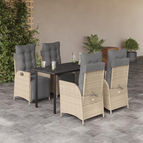 5-TLG. Garten-Essgruppe mit Kissen Beigemischung Poly Rattan, Loungemöbel Set Essgruppe Sitzgruppe for Terrasse Hotel Loungebereich Restaurant3213457 von Tidyard