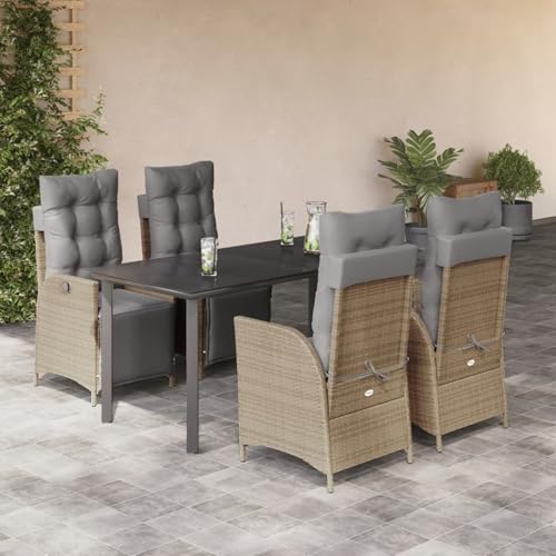 5-TLG. Garten-Essgruppe mit Kissen Beigemischung Poly Rattan, Loungemöbel Set Essgruppe Sitzgruppe for Terrasse Hotel Loungebereich Restaurant3213458 von Tidyard