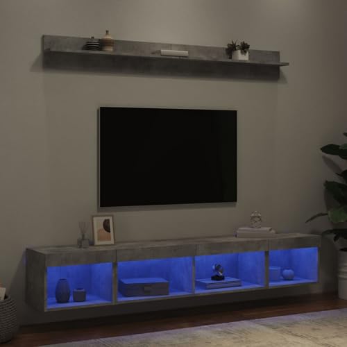 5-TLG. Wohnwand mit LED-Beleuchtung Betongrau Holzwerkstoff, Wohnwand Kombination TV-Bank für Wohnzimmer Büro Home-Cinema 5-TLG. Wohnwand mit LED-Beleuchtung Betongrau Holzwerkstoff, Wohnwand Kombination TV-Bank für Wohnzimmer Büro Home-Cinema von Tidyard