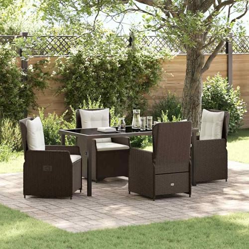 5-Teiliges Garten Essgruppe Braun Poly-Rattan, Gartentisch Schwarz 160x80x73 cm, Loungemöbel Set Essgruppe Sitzgruppe for Terrasse Hotel Loungebereich Restaurant3380949 von Tidyard