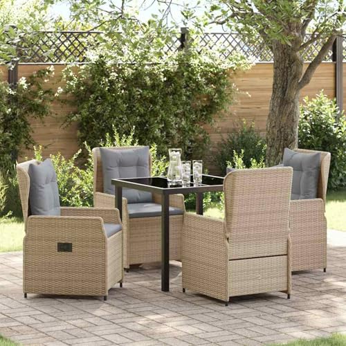 5-teilige Garten Essgruppe Beige Poly Rattan, Gartentisch Schwarz 80x80x73 cm, Loungemöbel Set Essgruppe Sitzgruppe for Terrasse Hotel Loungebereich Restaurant3380961 von Tidyard