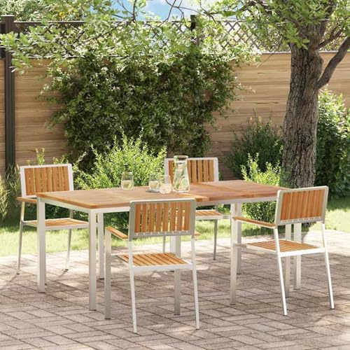 5-teilige Garten Essgruppe aus solidem Teakholz, Outdoor Esstisch 180x90x75 cm aus solidem Teakholz, Loungemöbel Set Essgruppe Sitzgruppe for Terrasse Hotel Loungebereich Restaurant3334801 von Tidyard