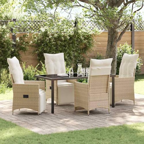5-teiliges Garten-Dining-Set mit Kissen Beige Poly-Rattan, Loungemöbel Set Essgruppe Sitzgruppe for Terrasse Hotel Loungebereich Restaurant3379586 von Tidyard