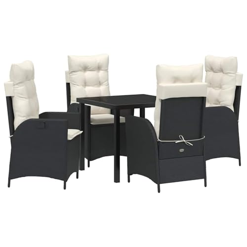 5-teiliges Garten-Dining-Set mit Kissen Schwarz Poly-Rattan, Loungemöbel Set Essgruppe Sitzgruppe for Terrasse Hotel Loungebereich Restaurant3380478 von Tidyard