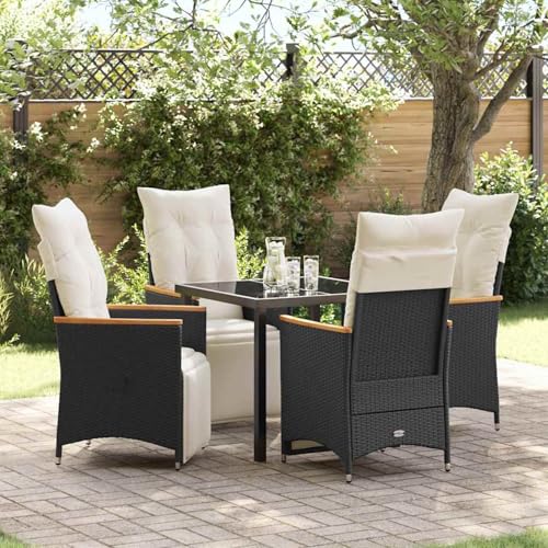 5-teiliges Garten-Essbereich mit Kissen Schwarz Poly-Rattan, Loungemöbel Set Essgruppe Sitzgruppe for Terrasse Hotel Loungebereich Restaurant3379612 von Tidyard