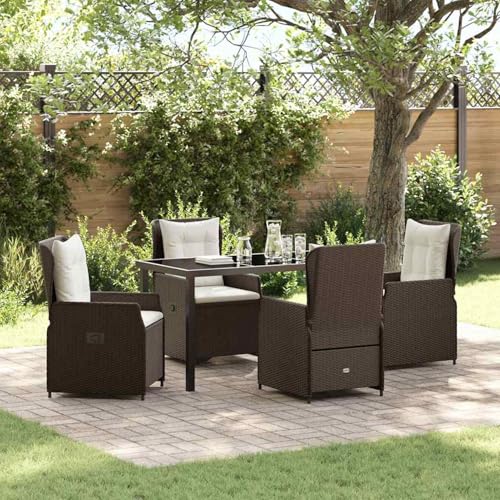 5-teiliges Garten Essgruppen-Set Braun Poly Rattan, Gartentisch Schwarz 140x80x73 cm, Loungemöbel Set Essgruppe Sitzgruppe for Terrasse Hotel Loungebereich Restaurant3380948 von Tidyard