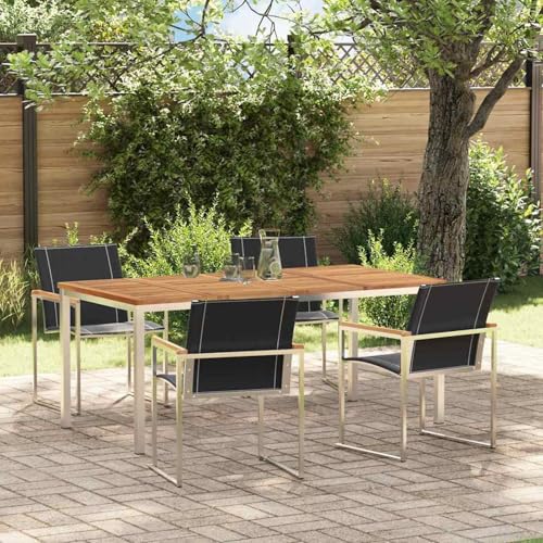 5-teiliges Garten Essset, Outdoor Esstisch 180x90x75 cm aus massivem Akazienholz, Loungemöbel Set Essgruppe Sitzgruppe for Terrasse Hotel Loungebereich Restaurant3334817 von Tidyard