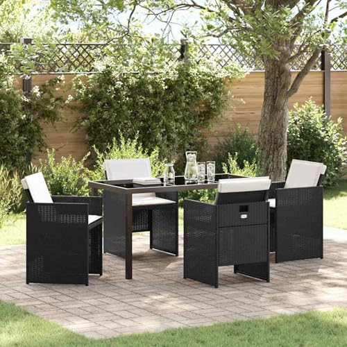 5-teiliges Garten-Essset mit Kissen Schwarz Poly-Rattan, Loungemöbel Set Essgruppe Sitzgruppe for Terrasse Hotel Loungebereich Restaurant3379941 von Tidyard