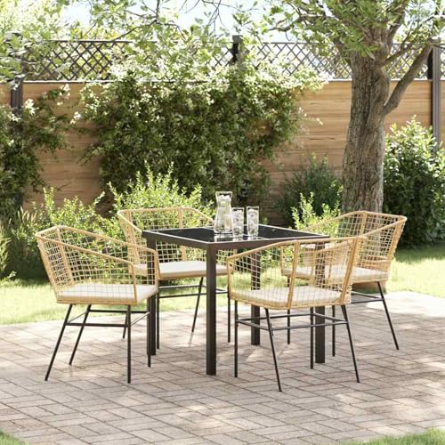 5-teiliges Garten-Essset mit Kissen braunem Poly-Rattan, Loungemöbel Set Essgruppe Sitzgruppe for Terrasse Hotel Loungebereich Restaurant3380912 von Tidyard