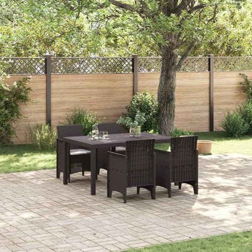 5-teiliges Garten Essset mit Kissen in Braun Poly Rattan, Loungemöbel Set Essgruppe Sitzgruppe for Terrasse Hotel Loungebereich Restaurant3378699 von Tidyard